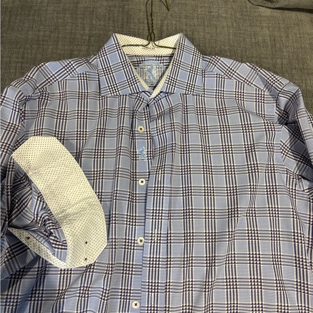 Bugatchi Blue and White Casual Button Down Shirt